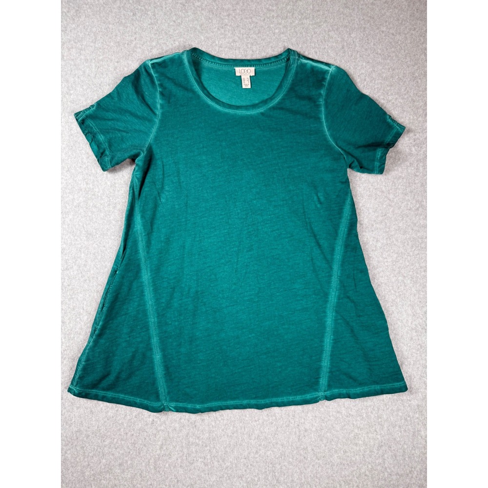 LOGO Lori Goldstein Tunic XS Teal Green ALine Short Sleeve Pocket Minimalist Top